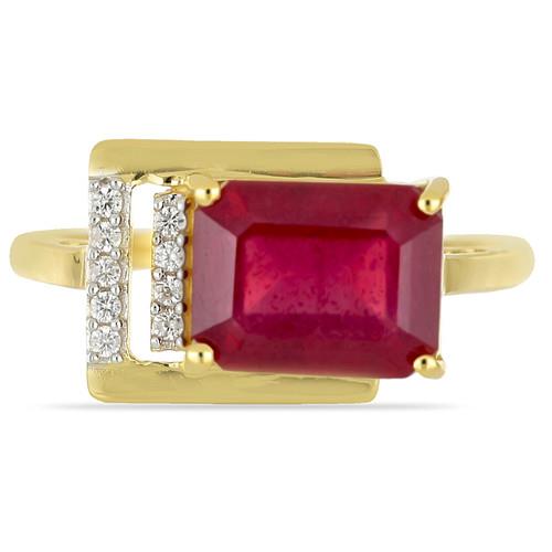 14K GOLD NATURAL GLASS FILLED RUBY GEMSTONE WHITE DIAMOND CLASSIC RING